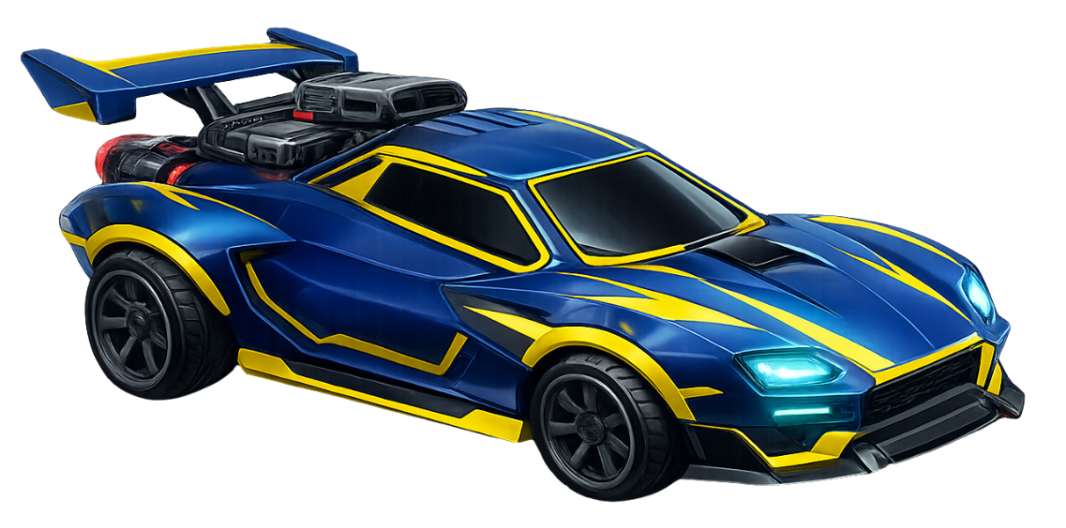 customised Rocket League car representing competitive college esports league gameplay and team competition